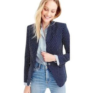 J. Crew Linen Cotton Navy Blue Polka Dot Blazer